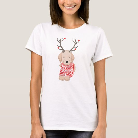 Kerstgouden rector Puppy Antlers Sweater T-shirt (Voorkant)