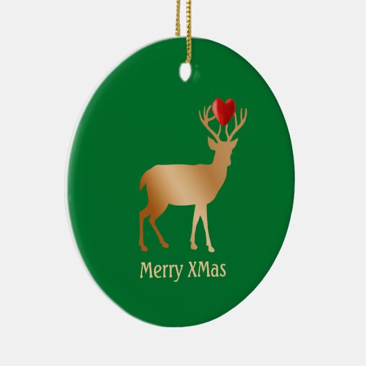 Kerstgouden rendier groen keramisch ornament (Rechts)