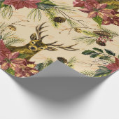 Kerstgouden rendier Poinsettia Pattern Cadeaupapier (Hoek)