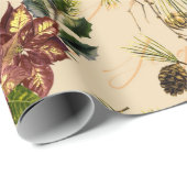 Kerstgouden rendier Poinsettia Pattern Cadeaupapier (Rol Hoek)