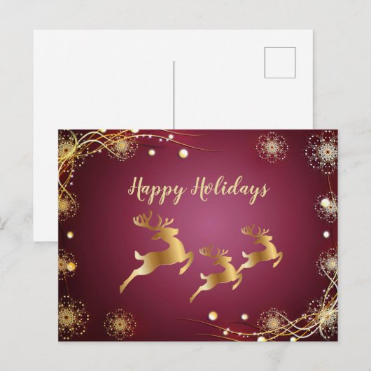 Kerstgouden rendieren Rode roze feestdagen Briefkaart (Voorkant / Achterkant)