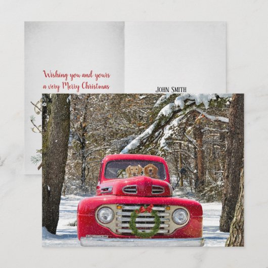 KerstGouden Retriever in Retro Truck Feestdagenkaart (Voorkant / Achterkant)