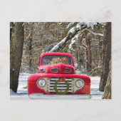 KerstGouden Retriever in Retro Truck Feestdagenkaart (Voorkant)