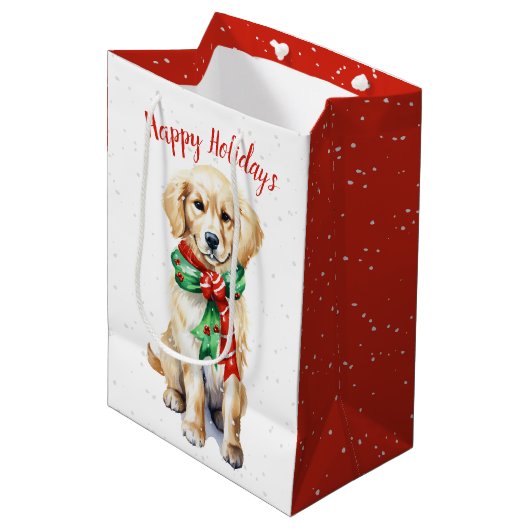 KerstGouden Retriever Medium Cadeauzakje (Voorkant Gekanteld)