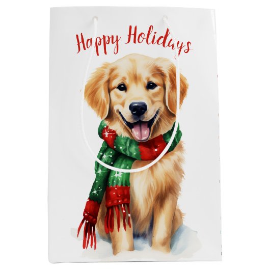 KerstGouden Retriever Medium Cadeauzakje (Voorkant)