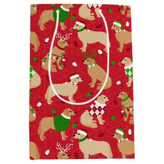 KerstGouden Retriever  Medium Cadeauzakje (Voorkant)