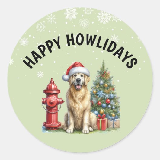 KerstGouden Retriever Ronde Sticker (Voorkant)