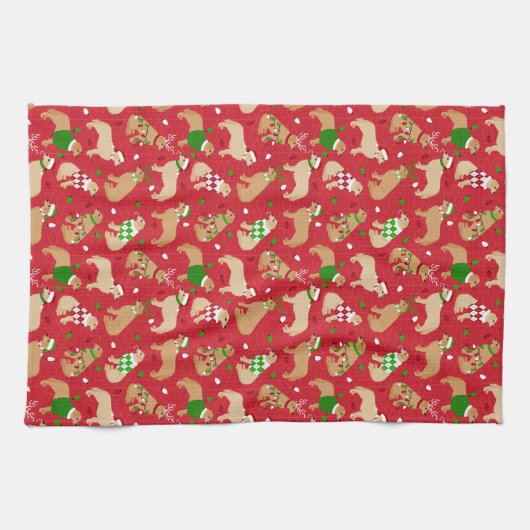 KerstGouden Retriever Theedoek (Horizontaal)