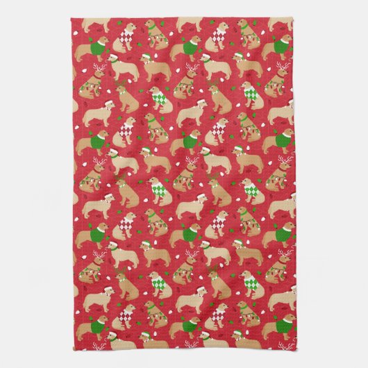 KerstGouden Retriever Theedoek (Verticaal)