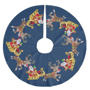 Kerstgouden Santa Sleigh Reindeer Navy Kerstboom Rok