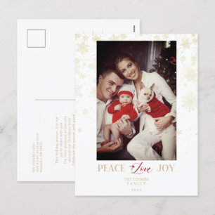 Kerstgouden sneeuwvlokken en Holly Custom Photo Feestdagenkaart