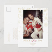 Kerstgouden sneeuwvlokken en Holly Custom Photo Feestdagenkaart (Voorkant / Achterkant)