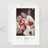 Kerstgouden sneeuwvlokken en Holly Custom Photo Feestdagenkaart (Voorkant)