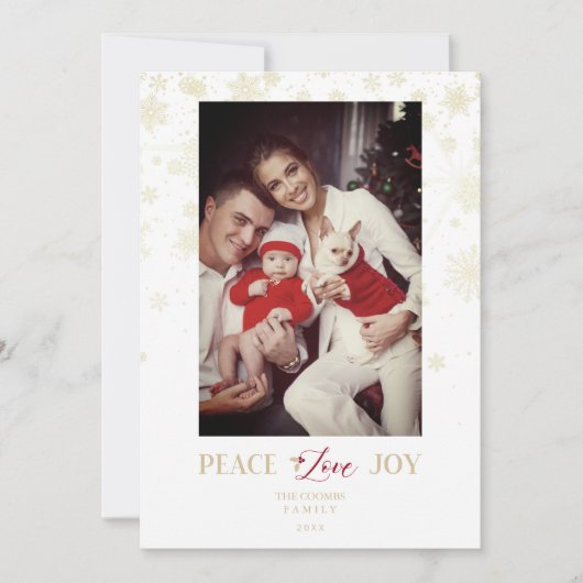 Kerstgouden sneeuwvlokken en Holly Custom Photo Feestdagenkaart (Voorkant)