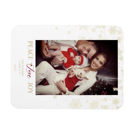 Kerstgouden sneeuwvlokken en Holly Custom Photo Magneet (Horizontaal)