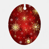 Kerstgouden sneeuwvlokken op de rode achtergrond metalen ornament (Achterkant)