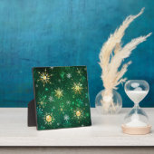 Kerstgouden sneeuwvlokken op groene achtergrond fotoplaat (Insitu)