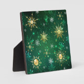 Kerstgouden sneeuwvlokken op groene achtergrond fotoplaat (Voorkant)