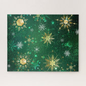 Kerstgouden sneeuwvlokken op groene achtergrond legpuzzel (Horizontaal)
