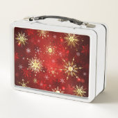 Kerstgouden sneeuwvlokken op rode achtergrond (Achterkant)