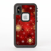 Kerstgouden sneeuwvlokken op rode achtergrond (Achterkant)