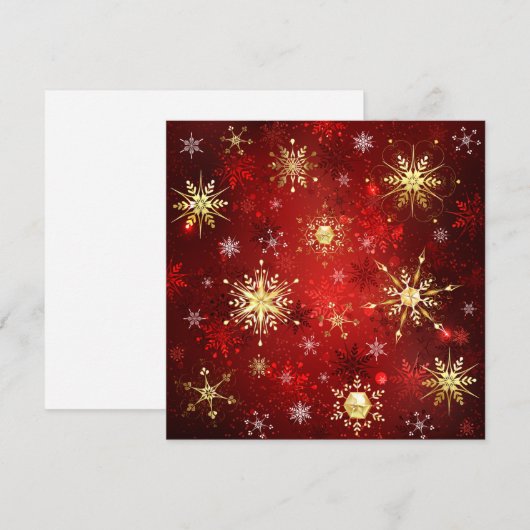 Kerstgouden sneeuwvlokken op rode achtergrond advieskaart (Voorkant / Achterkant)