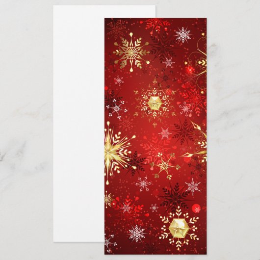 Kerstgouden sneeuwvlokken op rode achtergrond advieskaart (Voorkant / Achterkant)