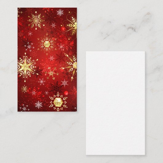 Kerstgouden sneeuwvlokken op rode achtergrond advieskaart (Voorkant / Achterkant)