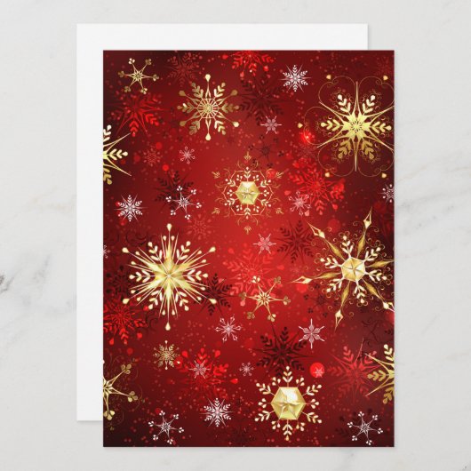 Kerstgouden sneeuwvlokken op rode achtergrond advieskaart (Voorkant / Achterkant)