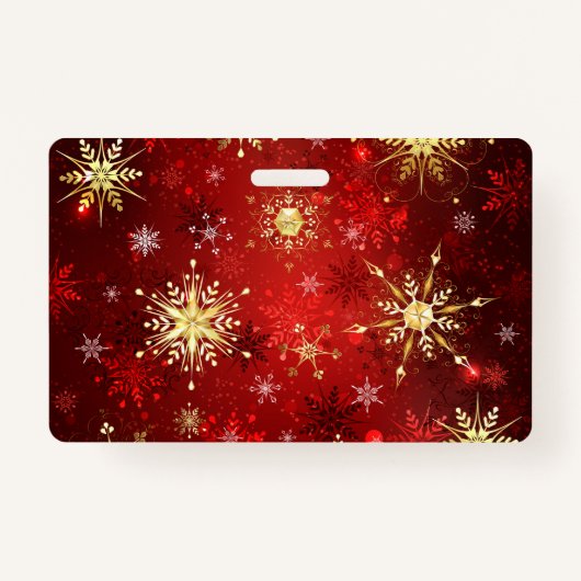 Kerstgouden sneeuwvlokken op rode achtergrond badge (Voorkant)