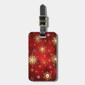 Kerstgouden sneeuwvlokken op rode achtergrond bagagelabel (Voorkant verticaal)
