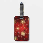 Kerstgouden sneeuwvlokken op rode achtergrond bagagelabel (Achterkant verticaal)