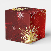 Kerstgouden sneeuwvlokken op rode achtergrond bedankdoosjes (Achterkant)