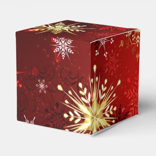 Kerstgouden sneeuwvlokken op rode achtergrond bedankdoosjes (Achterkant)