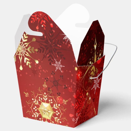 Kerstgouden sneeuwvlokken op rode achtergrond bedankdoosjes (Geopend)