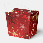 Kerstgouden sneeuwvlokken op rode achtergrond bedankdoosjes (Achterkant)