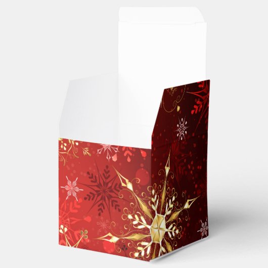 Kerstgouden sneeuwvlokken op rode achtergrond bedankdoosjes (Geopend)