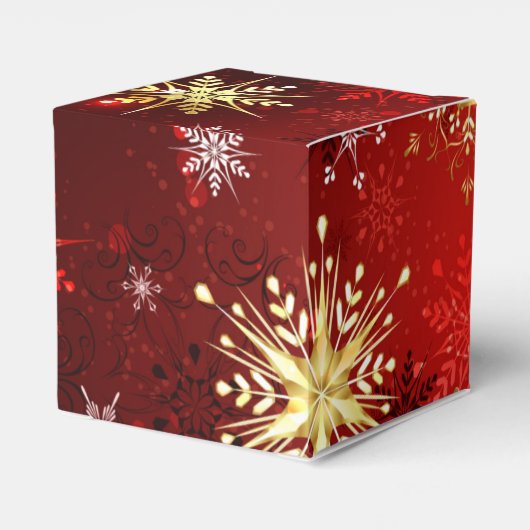 Kerstgouden sneeuwvlokken op rode achtergrond bedankdoosjes (Achterkant)