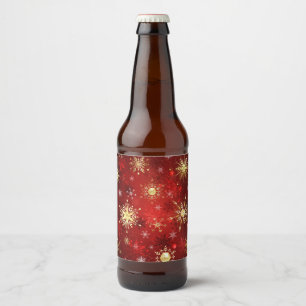 Kerstgouden sneeuwvlokken op rode achtergrond bier etiket