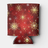 Kerstgouden sneeuwvlokken op rode achtergrond blikjeskoeler (Voorkant)
