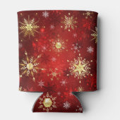 Kerstgouden sneeuwvlokken op rode achtergrond blikjeskoeler (Achterkant)