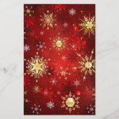 Kerstgouden sneeuwvlokken op rode achtergrond briefpapier (Voorkant)