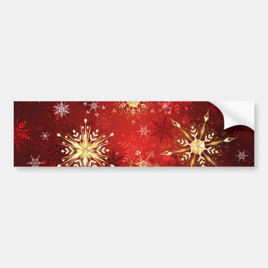 Kerstgouden sneeuwvlokken op rode achtergrond bumpersticker (Voorkant)