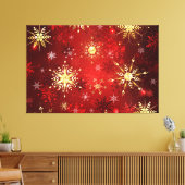Kerstgouden sneeuwvlokken op rode achtergrond canvas afdruk (Insitu (Woonkamer))
