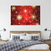 Kerstgouden sneeuwvlokken op rode achtergrond canvas afdruk (Insitu (Slaapkamer))