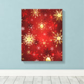 Kerstgouden sneeuwvlokken op rode achtergrond canvas afdruk (Insitu (Houten vloer))