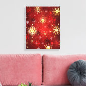 Kerstgouden sneeuwvlokken op rode achtergrond canvas afdruk (Insitu (Woonkamer))