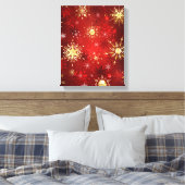 Kerstgouden sneeuwvlokken op rode achtergrond canvas afdruk (Insitu (Slaapkamer))
