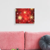 Kerstgouden sneeuwvlokken op rode achtergrond canvas afdruk (Insitu (Woonkamer))
