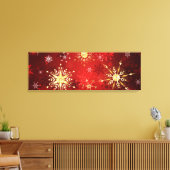 Kerstgouden sneeuwvlokken op rode achtergrond canvas afdruk (Insitu (Woonkamer))